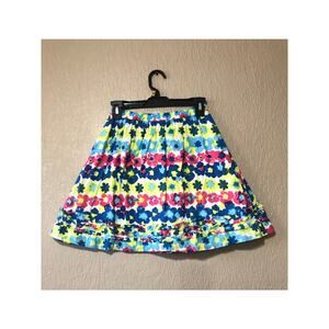 L.L.Bean Girls Junior Floral Mini Skirt Cotton A Line Ruffle Lined Rainbow 14
